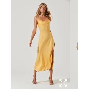 New ASTR the Label Gaia Yellow Midi Slip Dress ‘Lemon Tart’ Size S Cowl Neck